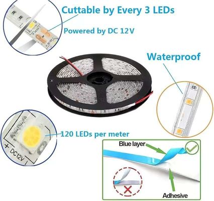 柔軟なLEDストライプライト 600ユニット LED LEDストライプ 防水 12ボルト LEDライトストライプ パック 16.4ft/5m 休日ホームパーティ 室内外装飾 防水 白 1パック